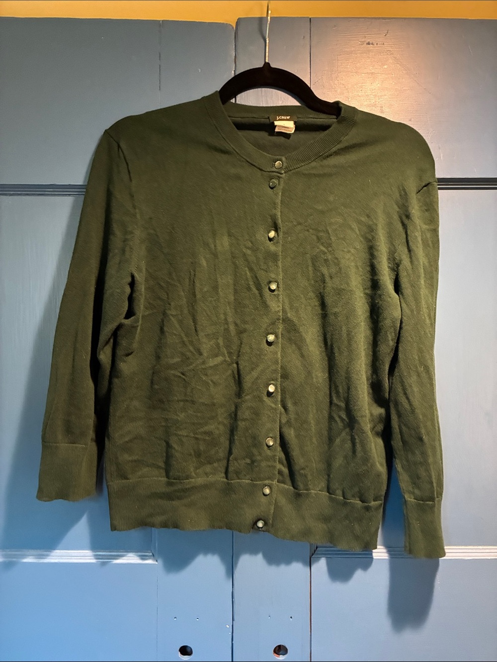 J. Crew Dark Emerald Green Cotton Button-Up Cardigan